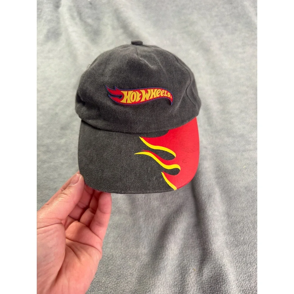 Hot Wheels Kids Baseball Hat Black Red Flame Graphic Adjustable Racing Cap